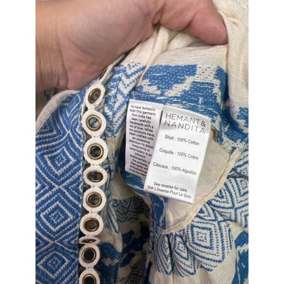 NEW Hemant & Nandita Long Sleeve Tie Waist Pehr Mini Dress Cotton Size: Large - Picture 8 of 12